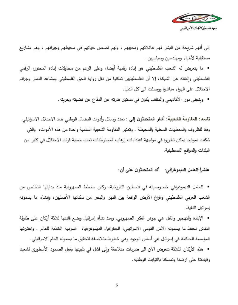 البيان الختامي للمؤتمر الرابع: فلسطين 2025، إلى أين (6)