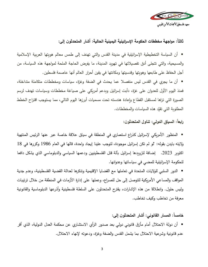 البيان الختامي للمؤتمر الرابع: فلسطين 2025، إلى أين (3)