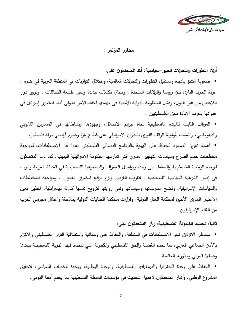 البيان الختامي للمؤتمر الرابع: فلسطين 2025، إلى أين (2)